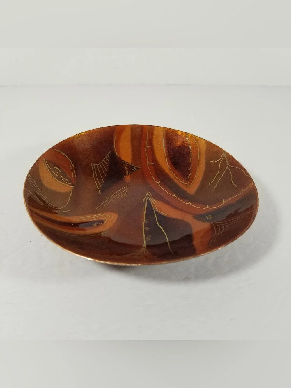 Enamel Over Copper Bowl MCM Great Color 6 Inches Across 1.25 Inches Deep